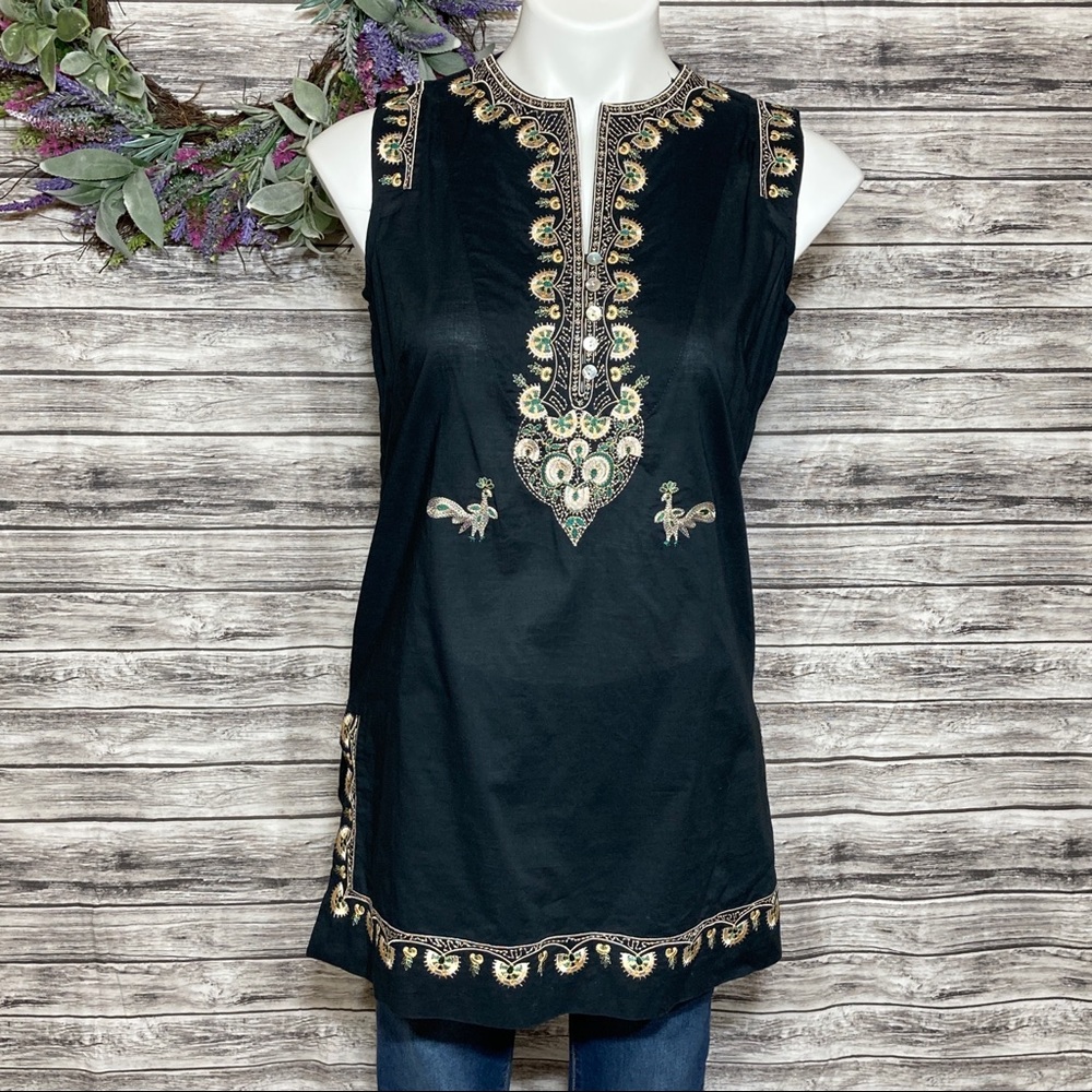 Soft Surroundings Cotton Tunic Embroidery Peacocks